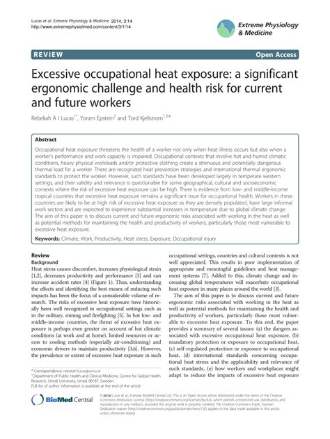 Excessive occupational heat exposure: a significant ergonomic ch.